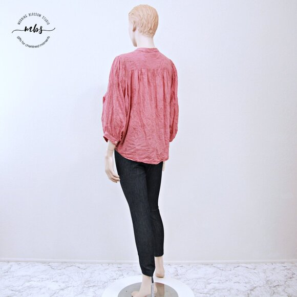 Anthropologie Pilcro the Tavi Embroidered Button Down Blouse Pink Women S - Picture 5 of 14